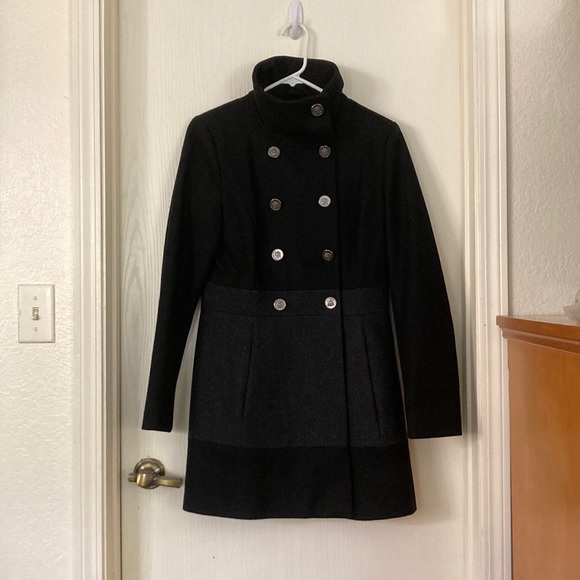 Guess Black Peacoat Double Breasted Wool Blend Coat Jacket Women’s Sz Small - Picture 2 of 10